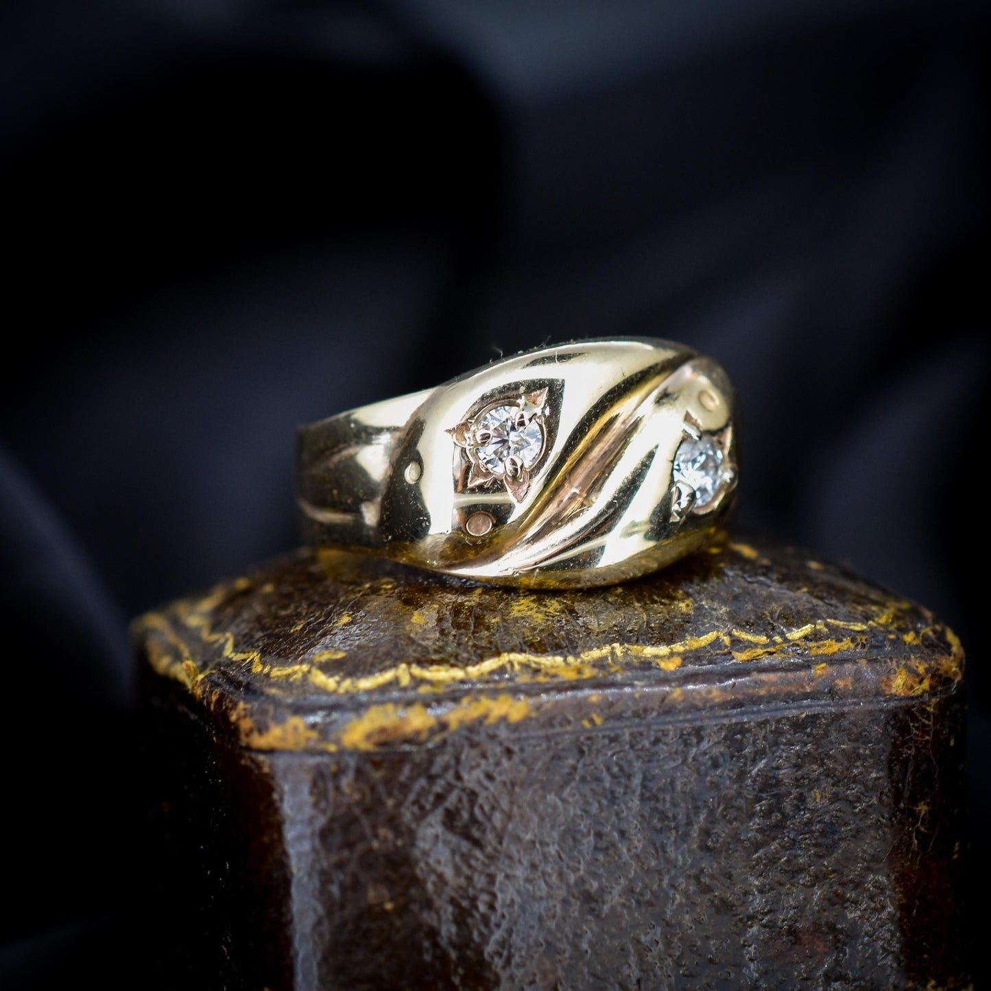 Vintage Diamond Double Snake Serpent 9ct Gold Ring - Chester 1936