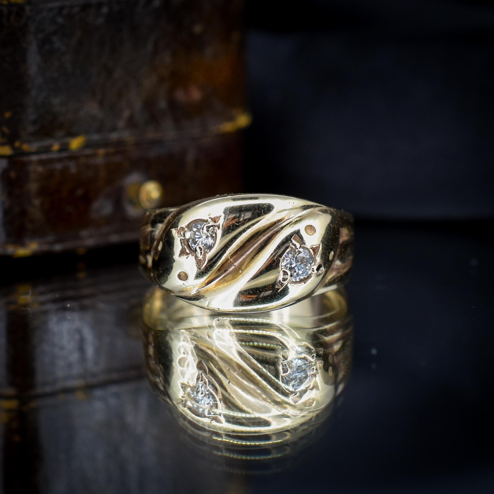Vintage Diamond Double Snake Serpent 9ct Gold Ring - Chester 1936