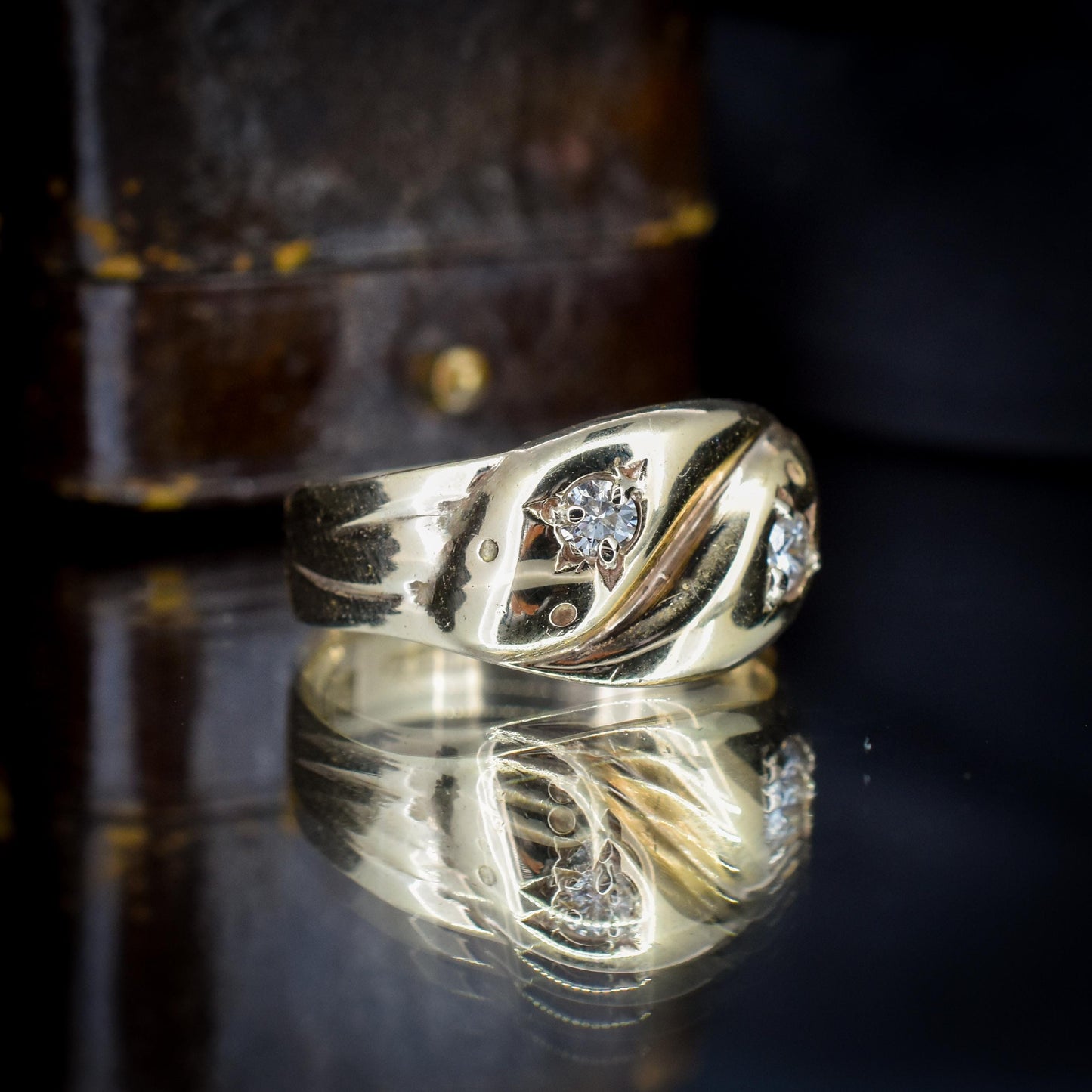 Vintage Diamond Double Snake Serpent 9ct Gold Ring - Chester 1936