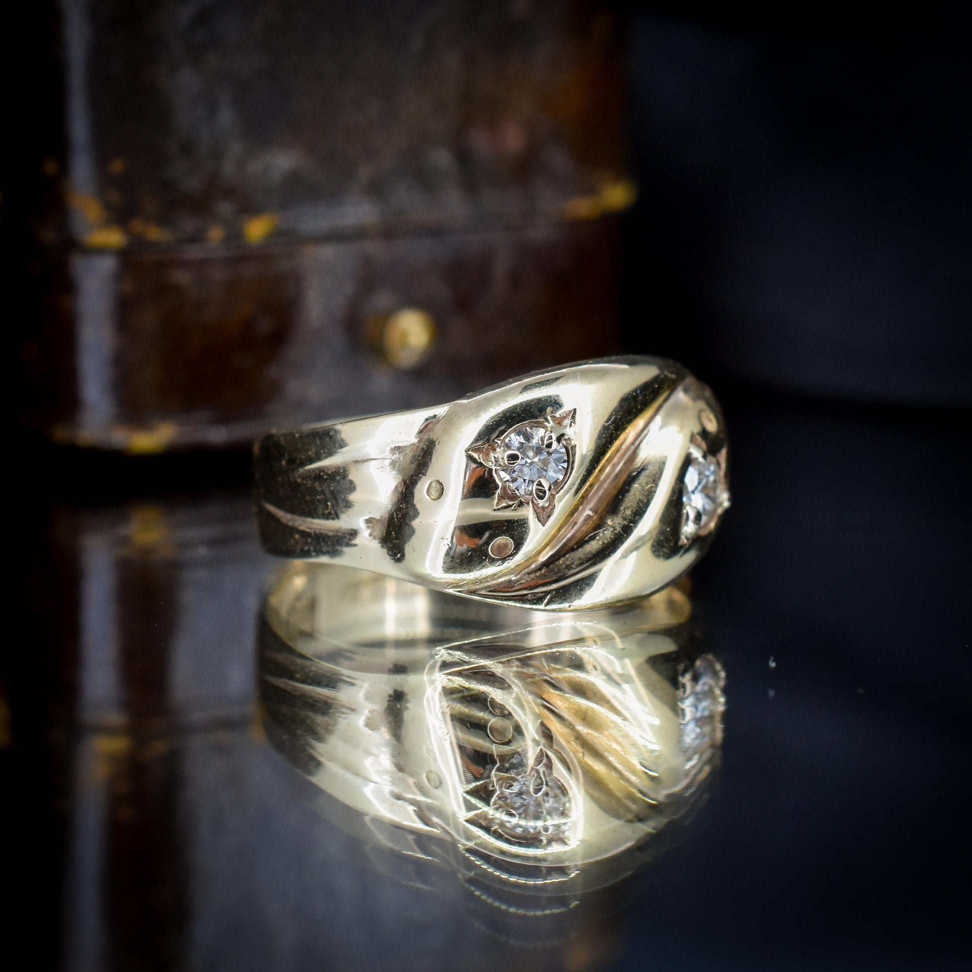 Vintage Diamond Double Snake Serpent 9ct Gold Ring - Chester 1936