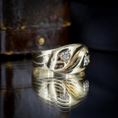 Vintage Diamond Double Snake Serpent 9ct Gold Ring - Chester 1936
