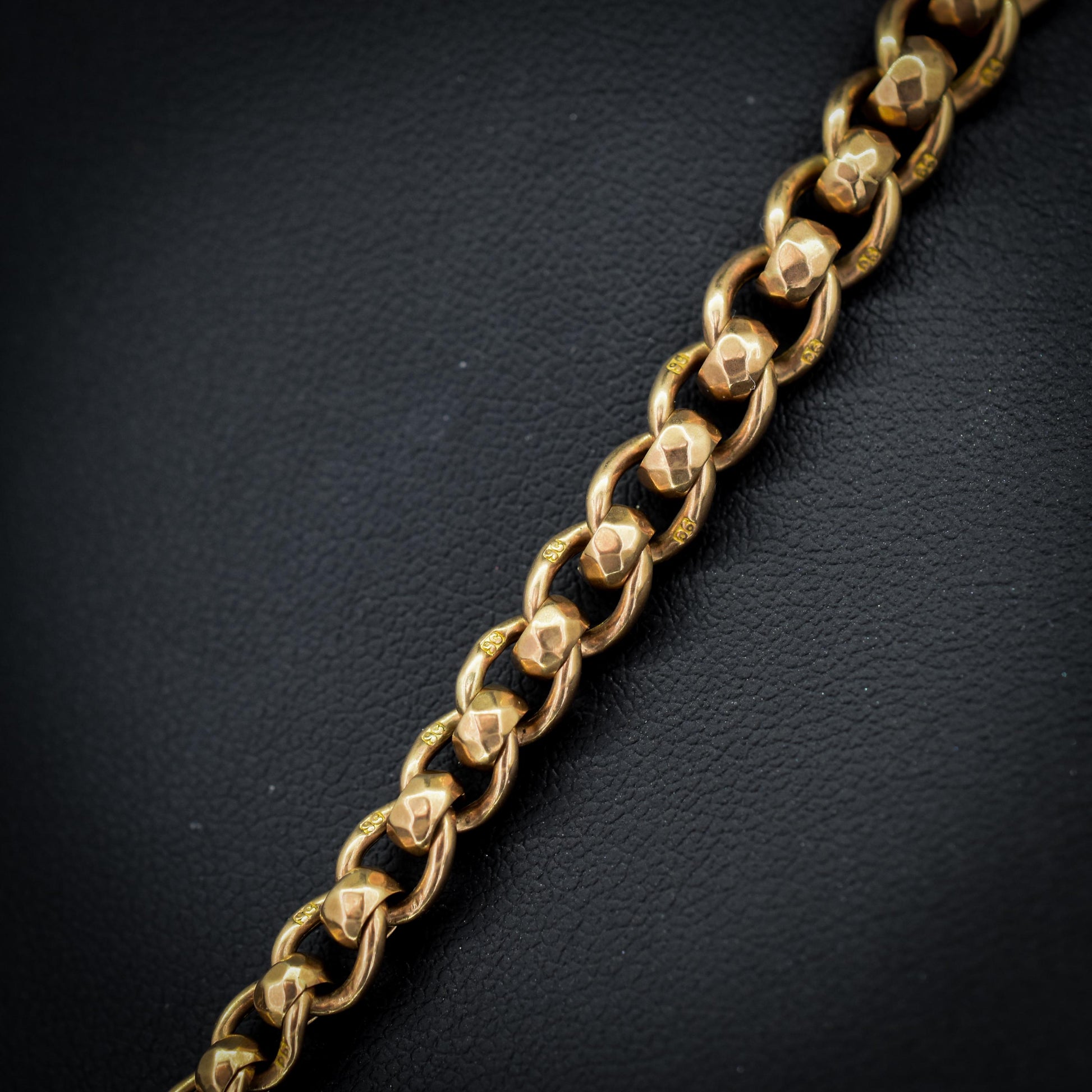 Antique Rollerball 9ct Gold Albert Chain with T-Bar and Double Dog Clips | 16"