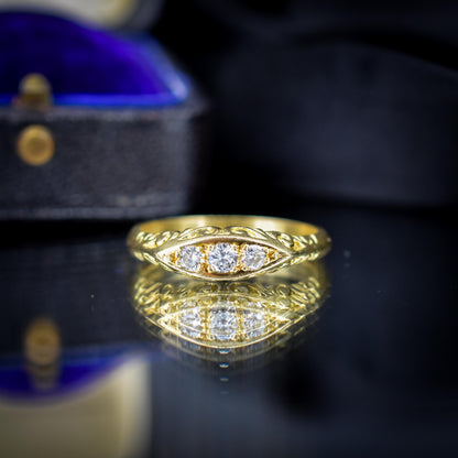 Vintage Diamond Three Stone 18ct Yellow Gold Boat Ring | Dated 1995