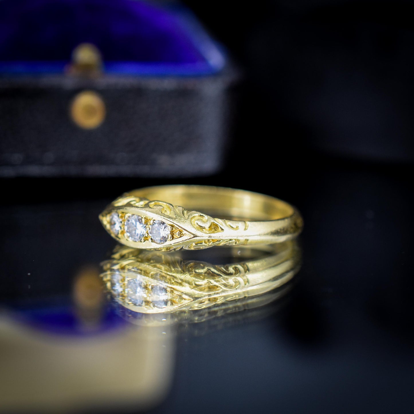 Vintage Diamond Three Stone 18ct Yellow Gold Boat Ring | Dated 1995