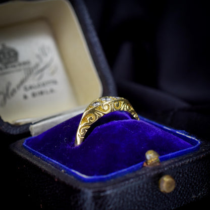 Vintage Diamond Three Stone 18ct Yellow Gold Boat Ring | Dated 1995