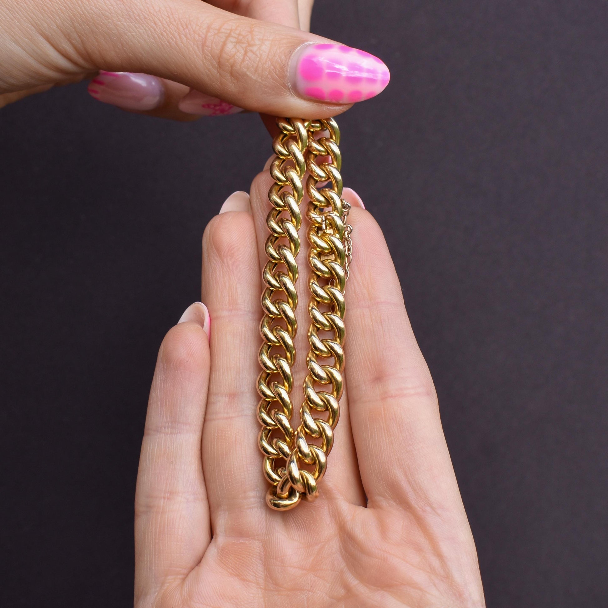 Antique 18ct Yellow Gold Concealed Clasp Curb Bracelet | 7"