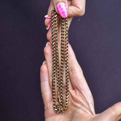 Antique Victorian 23.5" 15ct Gold Fancy Link Chain Necklace with Dog Clip - 30.1g