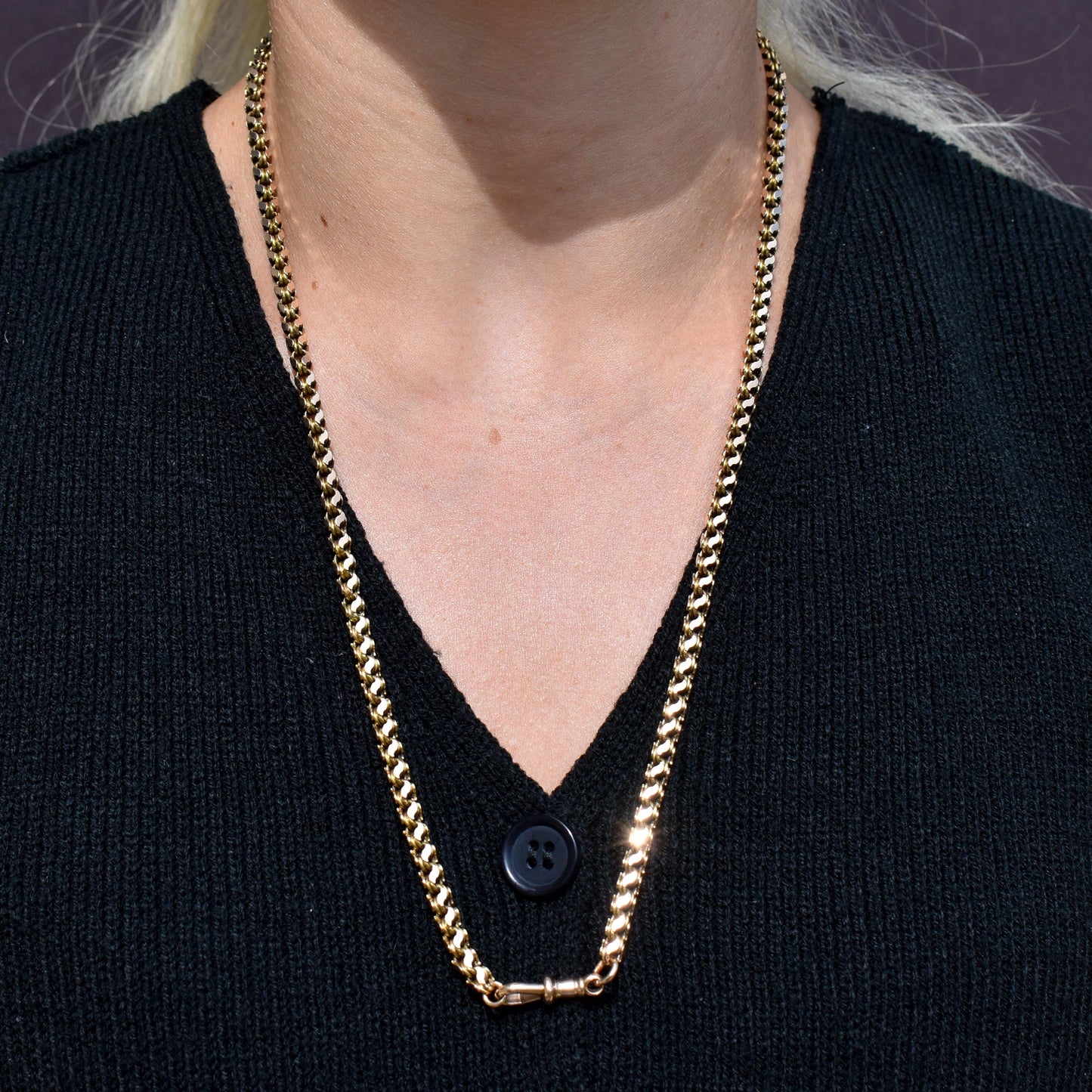 Antique Victorian 23.5" 15ct Gold Fancy Link Chain Necklace with Dog Clip - 30.1g