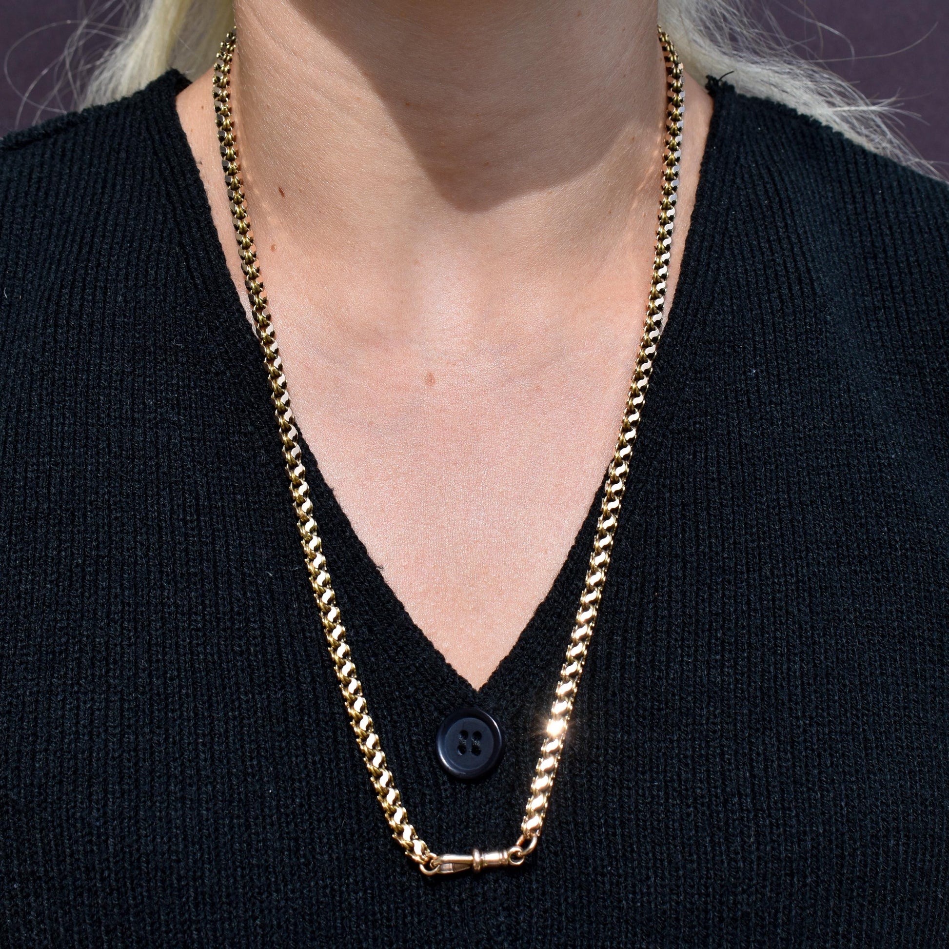 Antique Victorian 23.5" 15ct Gold Fancy Link Chain Necklace with Dog Clip - 30.1g