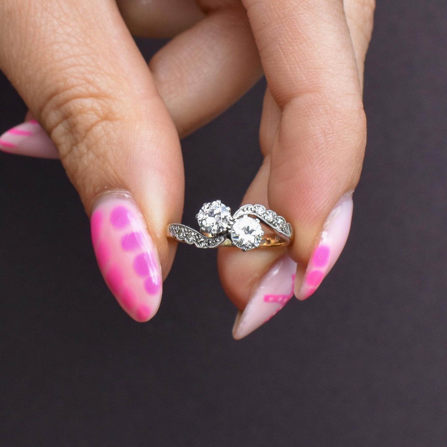 Antique Diamond 'Toi Et Moi' Two Stone Twist 18ct Gold and Platinum Ring
