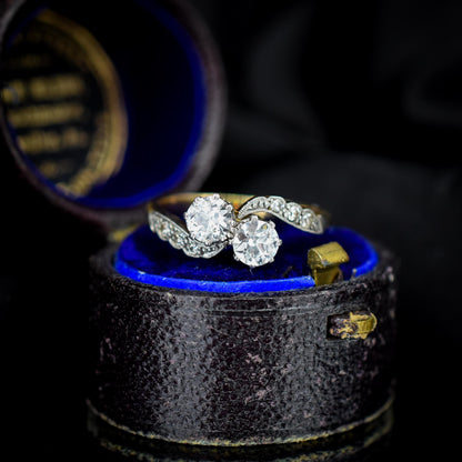Antique Diamond 'Toi Et Moi' Two Stone Twist 18ct Gold and Platinum Ring