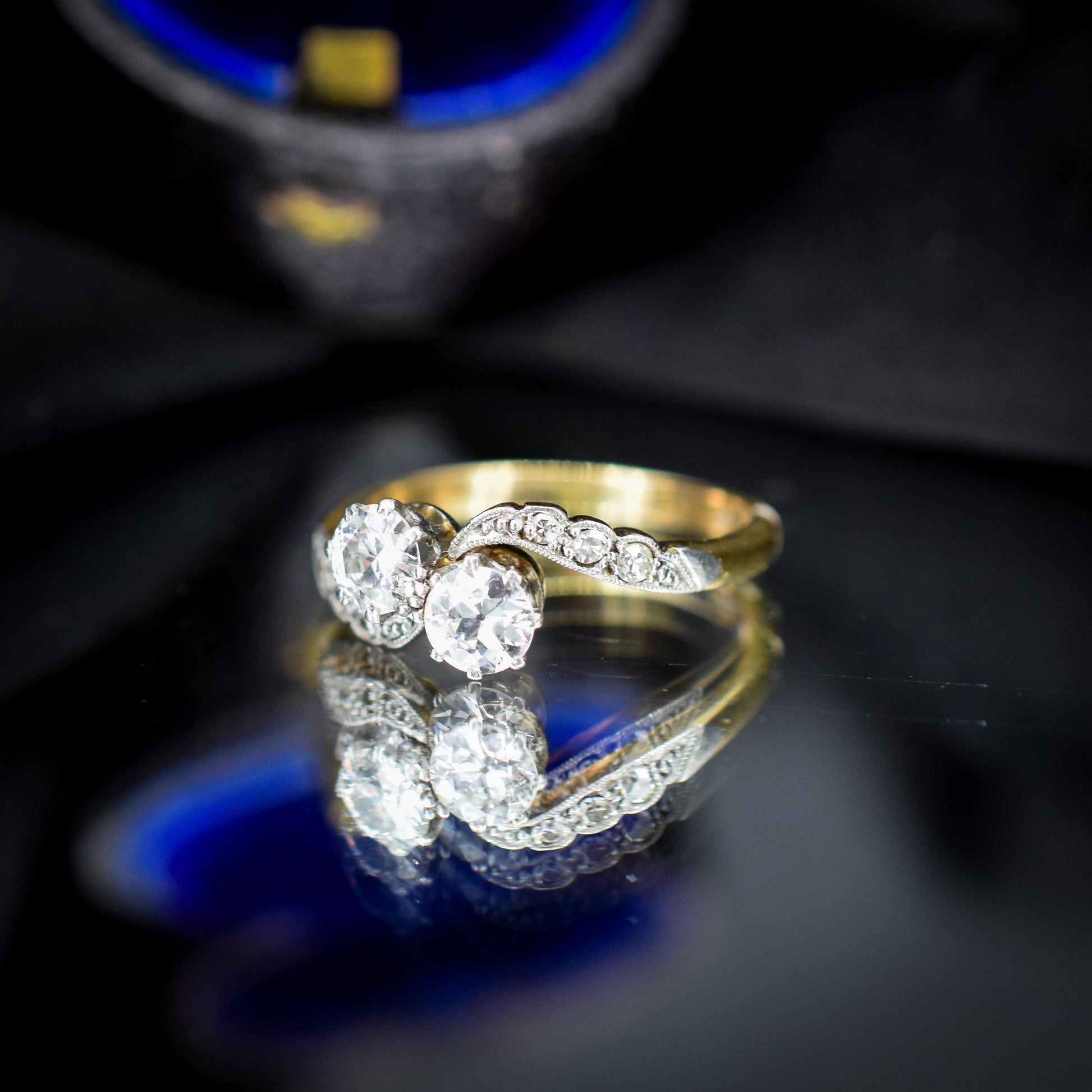 Antique Diamond 'Toi Et Moi' Two Stone Twist 18ct Gold and Platinum Ring