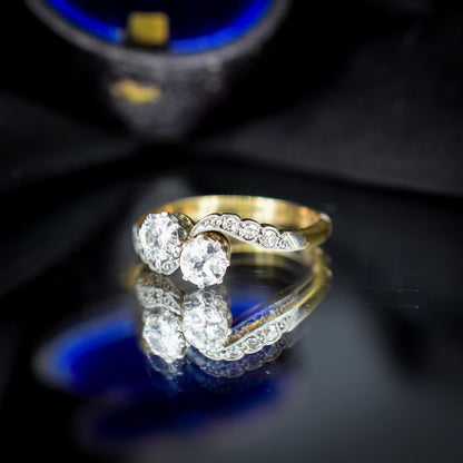 Antique Diamond 'Toi Et Moi' Two Stone Twist 18ct Gold and Platinum Ring