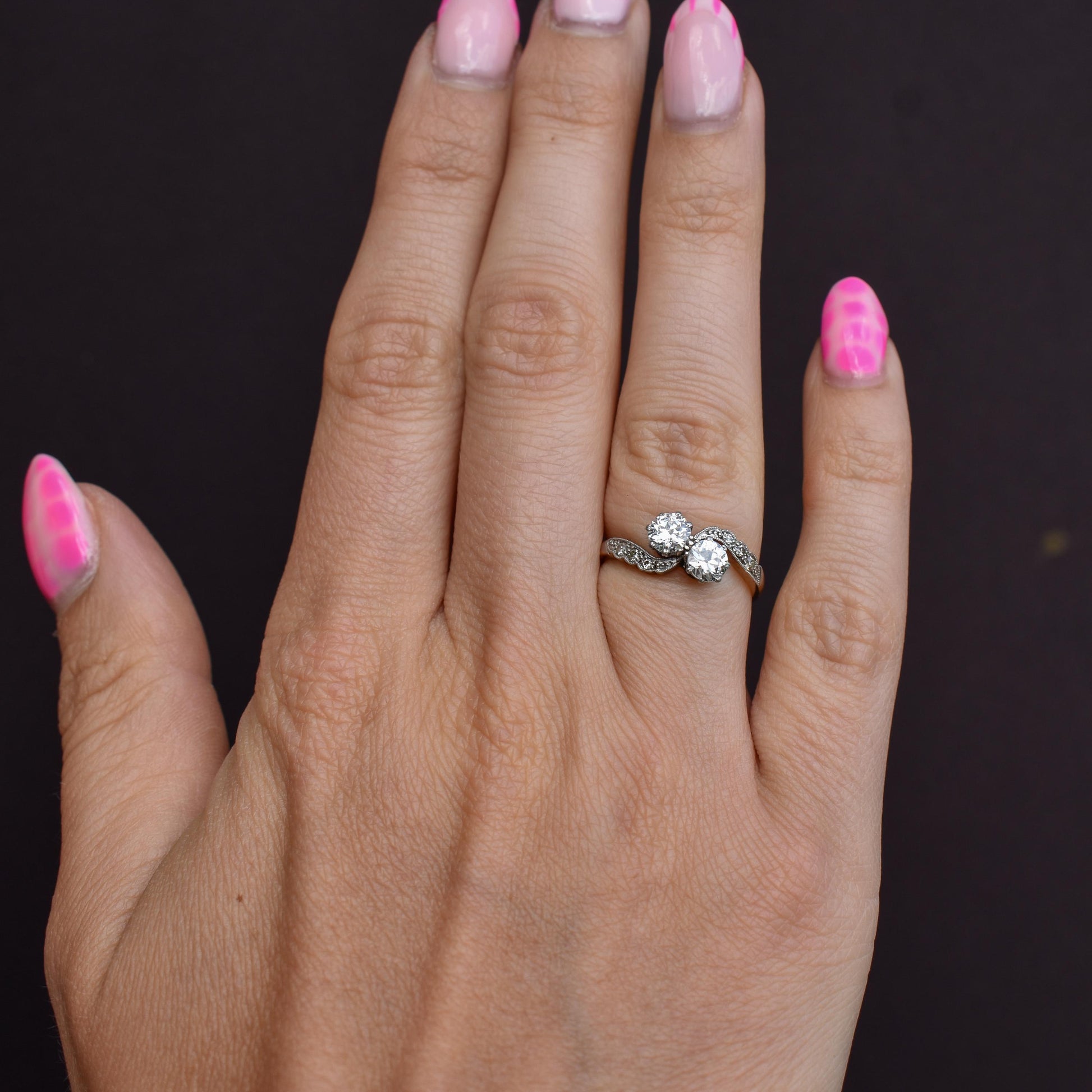 Antique Diamond 'Toi Et Moi' Two Stone Twist 18ct Gold and Platinum Ring