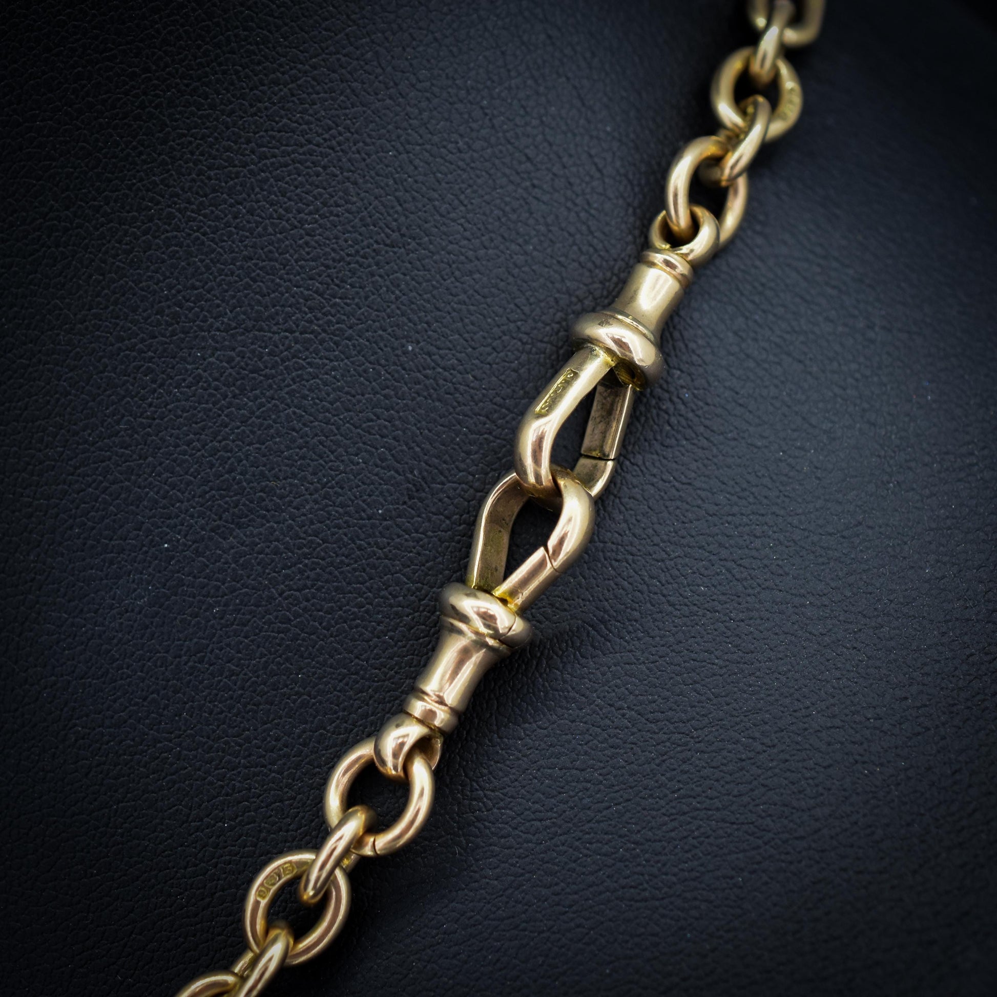 Antique '1902' 9ct Gold Trombone Link Albert Watch Chain Necklace | 16.75"