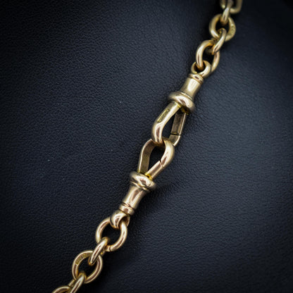 Antique '1902' 9ct Gold Trombone Link Albert Watch Chain Necklace | 16.75"