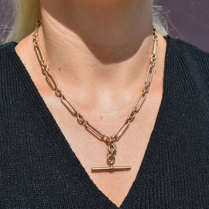 Antique '1902' 9ct Gold Trombone Link Albert Watch Chain Necklace | 16.75"