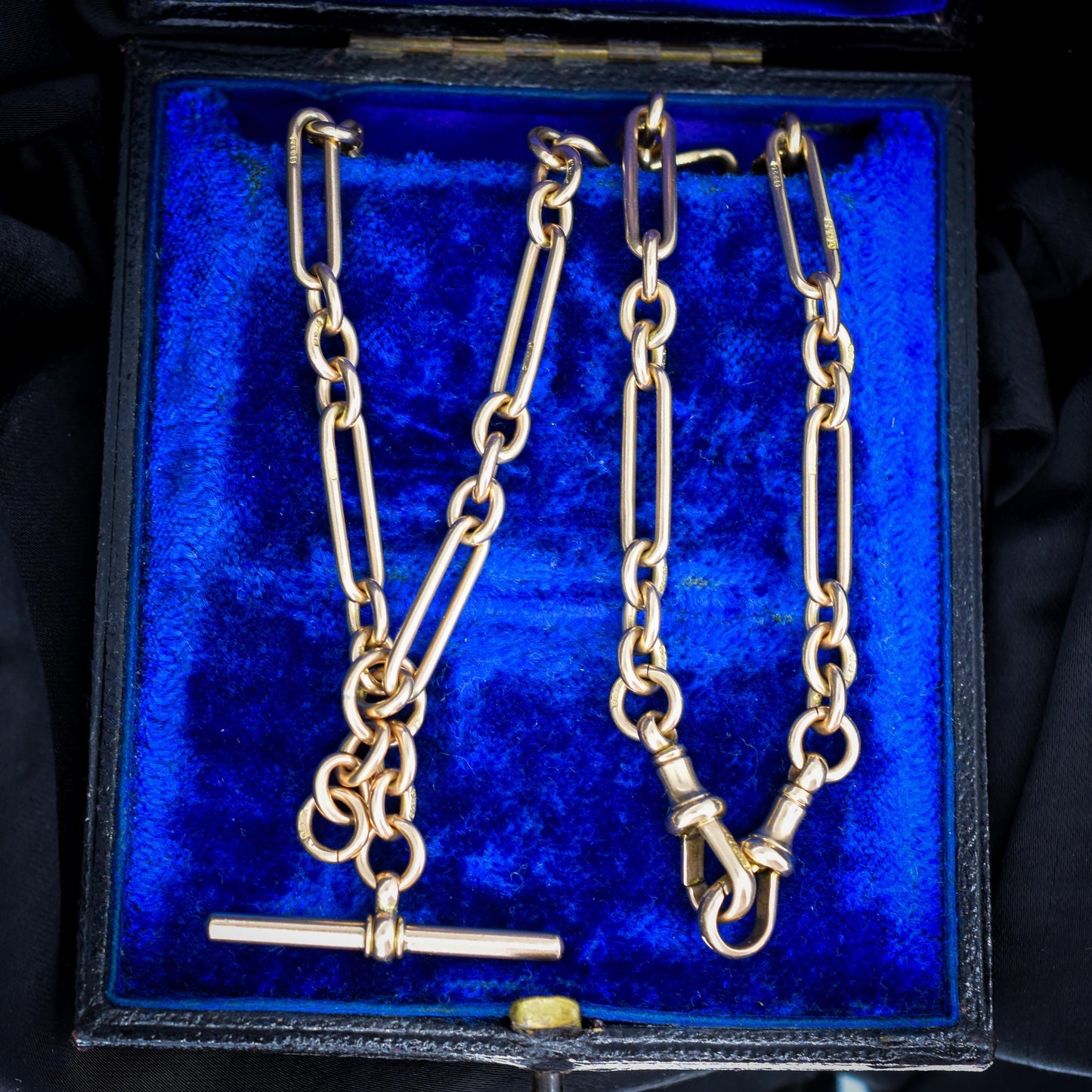 Antique '1902' 9ct Gold Trombone Link Albert Watch Chain Necklace | 16.75"