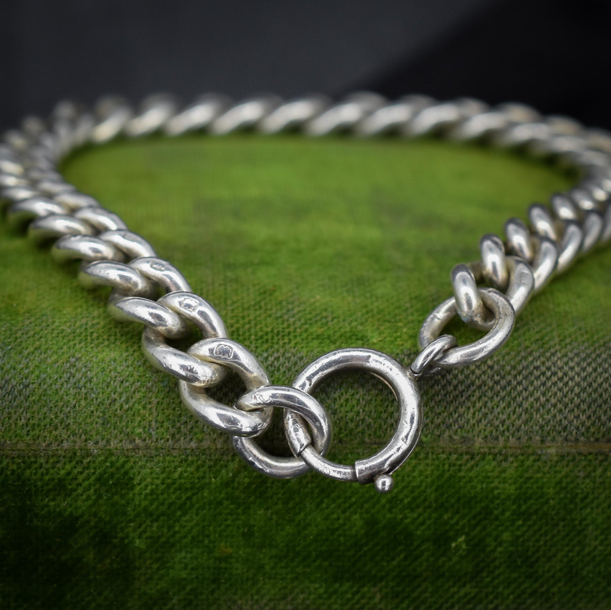 Antique Uniform Curb Sterling Silver Bracelet with Bolt ring | 8.25"