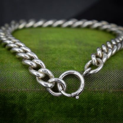 Antique Uniform Curb Sterling Silver Bracelet with Bolt ring | 8.25"