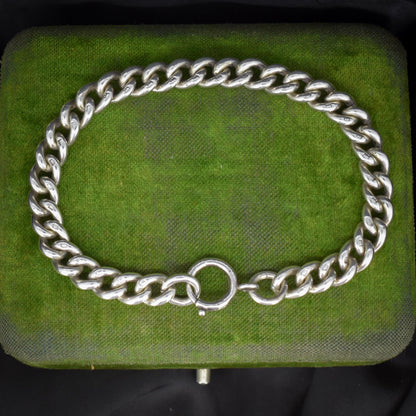 Antique Uniform Curb Sterling Silver Bracelet with Bolt ring | 8.25"