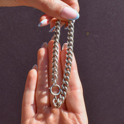 Antique Uniform Curb Sterling Silver Bracelet with Bolt ring | 8.25"