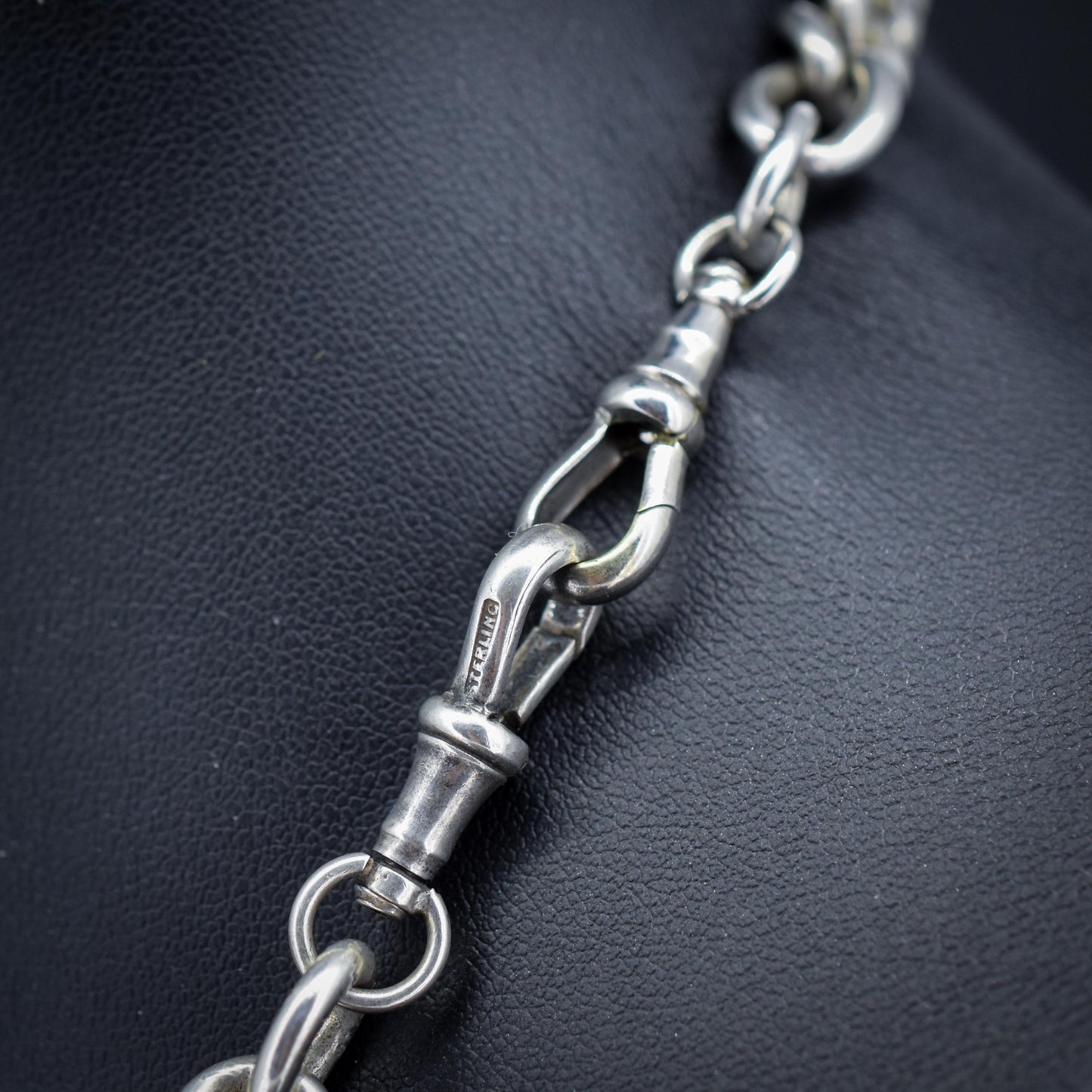 Antique 99g Sterling Silver Chunky Curb Link Albert Watch Chain Necklace – 18"