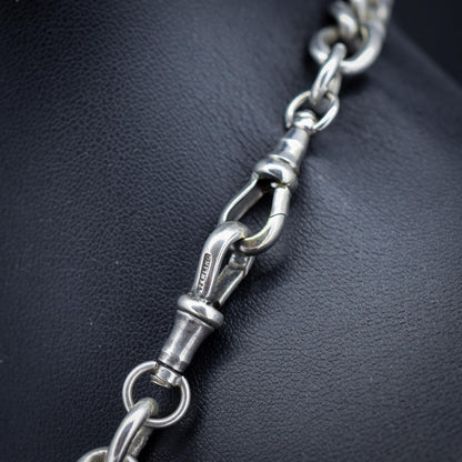 Antique 99g Sterling Silver Chunky Curb Link Albert Watch Chain Necklace – 18"