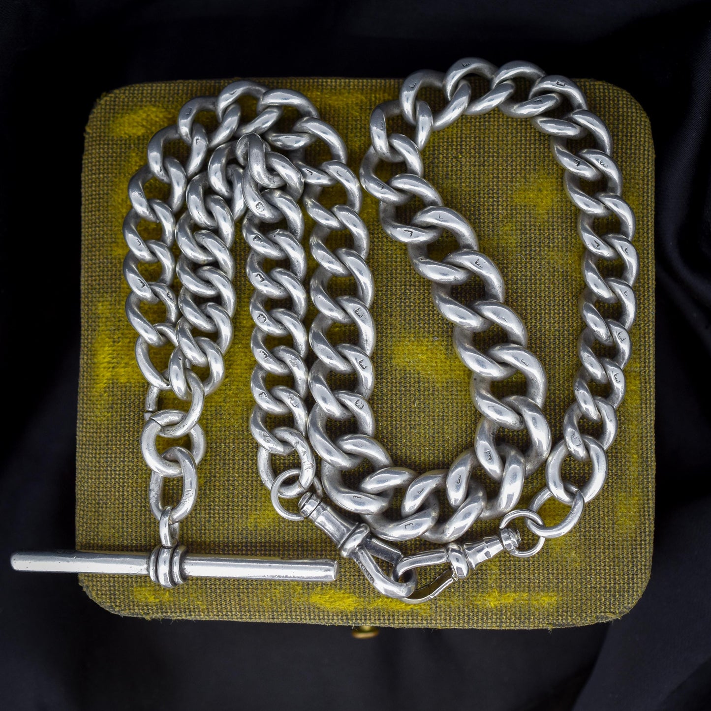 Antique 99g Sterling Silver Chunky Curb Link Albert Watch Chain Necklace – 18"