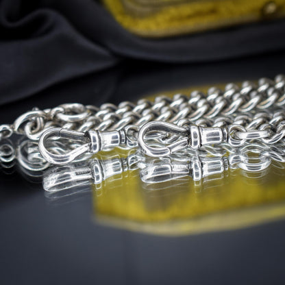 Antique 19" Sterling Silver Uniform Curb Link Double Albert Watch Chain
