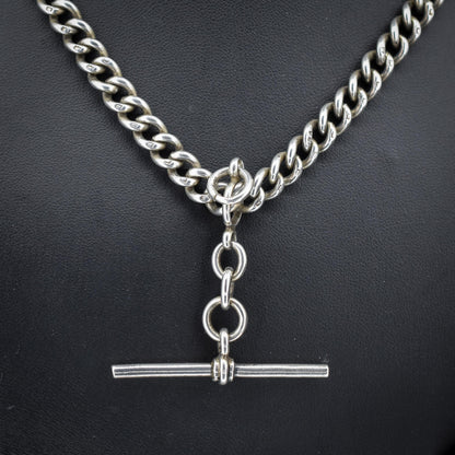 Antique 19" Sterling Silver Uniform Curb Link Double Albert Watch Chain
