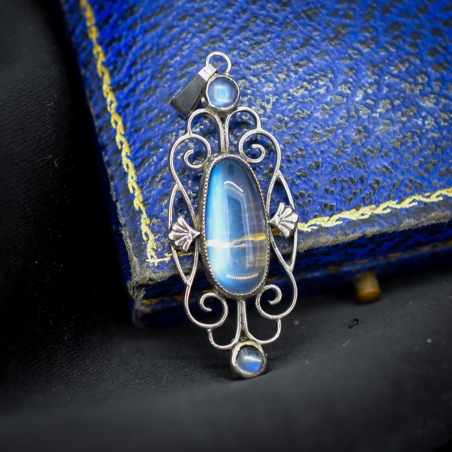 Antique Moonstone Sterling Silver Drop Pendant