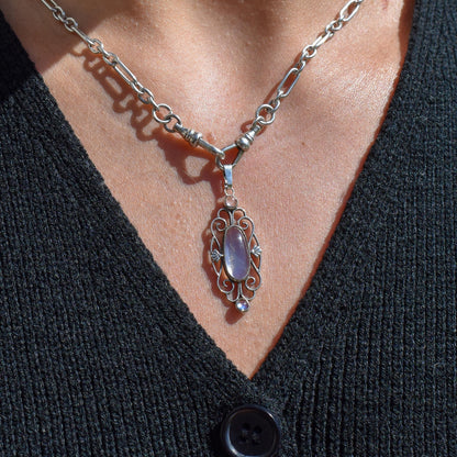 Antique Moonstone Sterling Silver Drop Pendant
