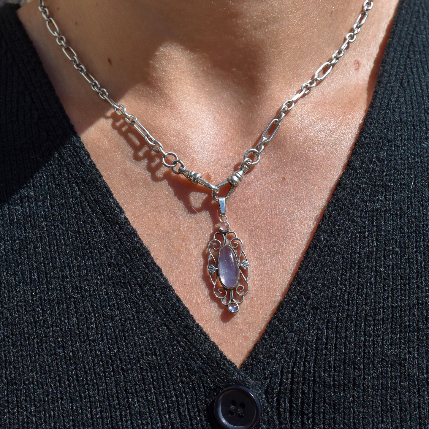 Antique Moonstone Sterling Silver Drop Pendant