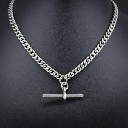 Antique '1919' Sterling Silver Uniform Curb Link Albert Watch Chain Necklace – 15.25"