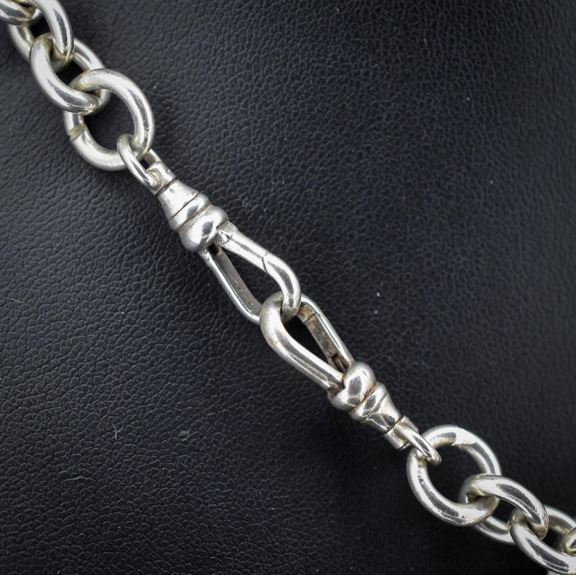 Vintage Sterling Silver Cable Link Watch Chain Necklace with T-Bar and Dog Clips – 15.5"