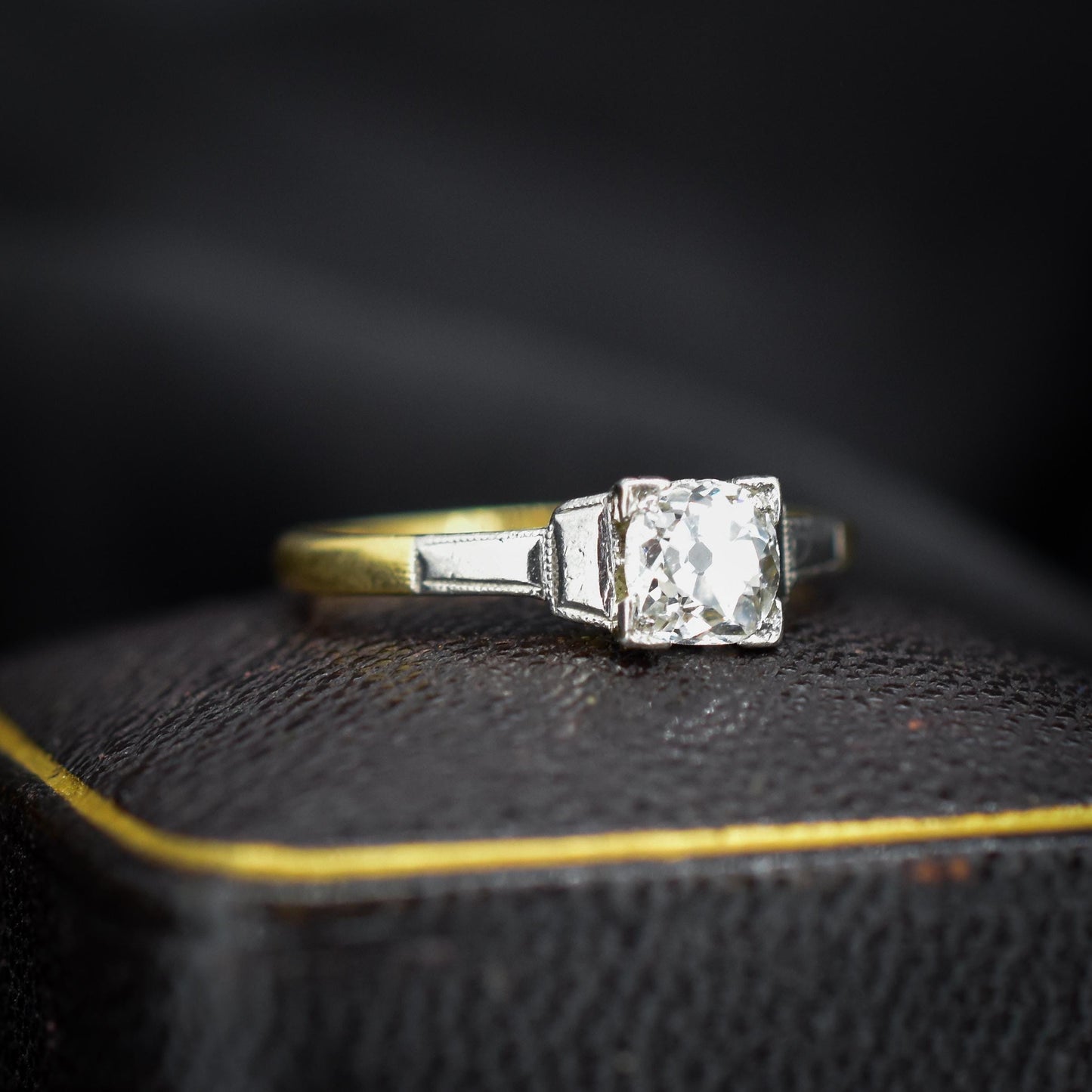 Art Deco 0.52ct Old Cut Diamond Square Solitaire 18ct Gold Engagement Ring