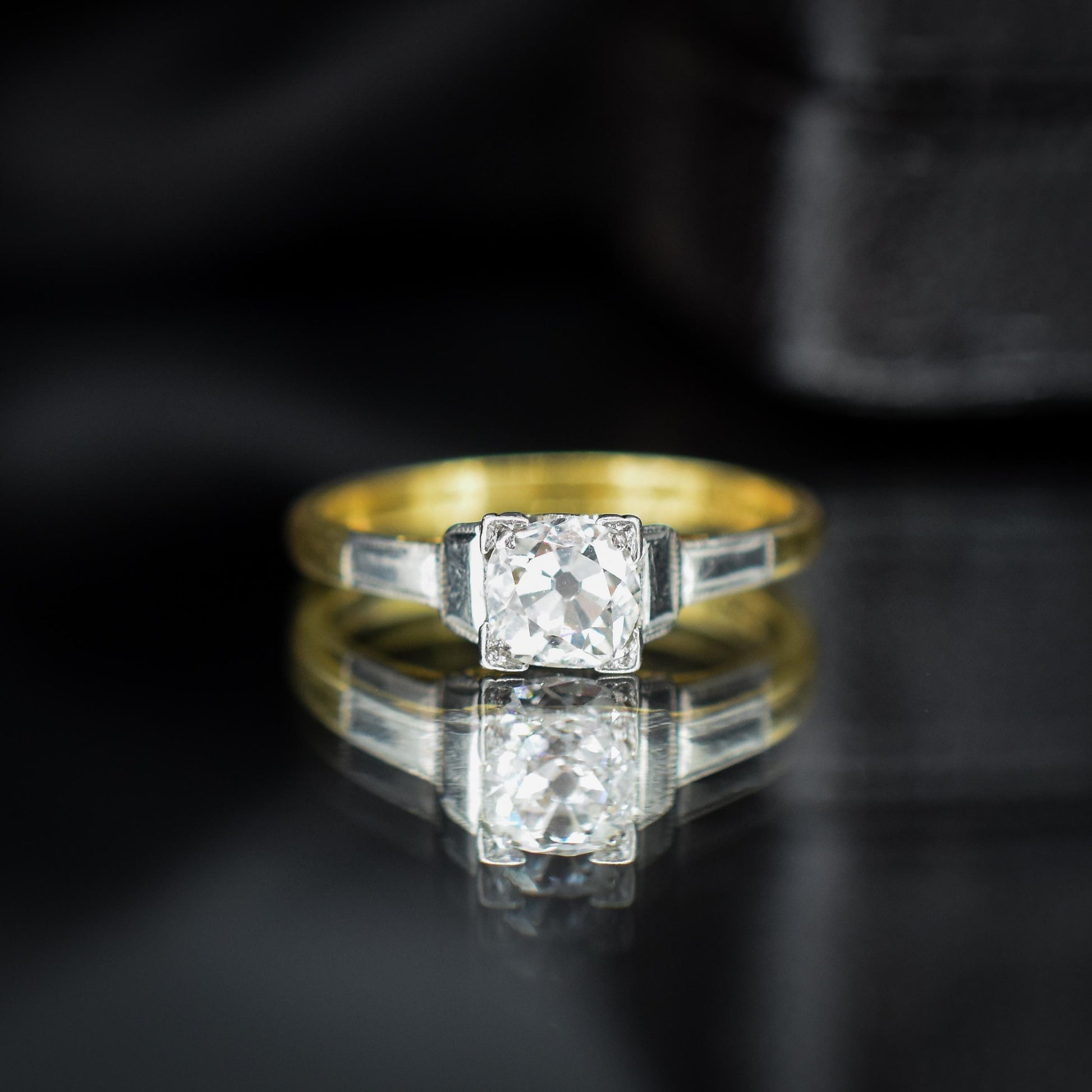 Art Deco 0.52ct Old Cut Diamond Square Solitaire 18ct Gold Engagement Ring
