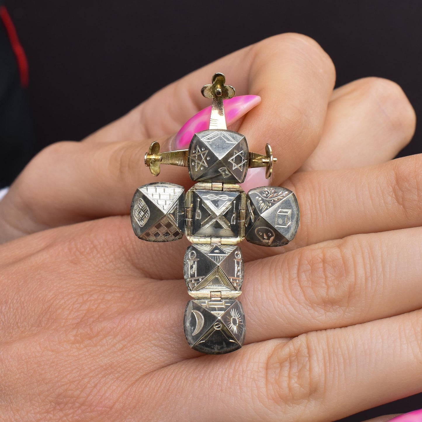 Vintage 9ct Gold and Silver Masonic Ball Charm Pendant