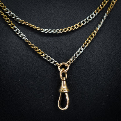 Antique Multi Tone Curb Long Guard Chain Necklace with Dog Clip | 62" length