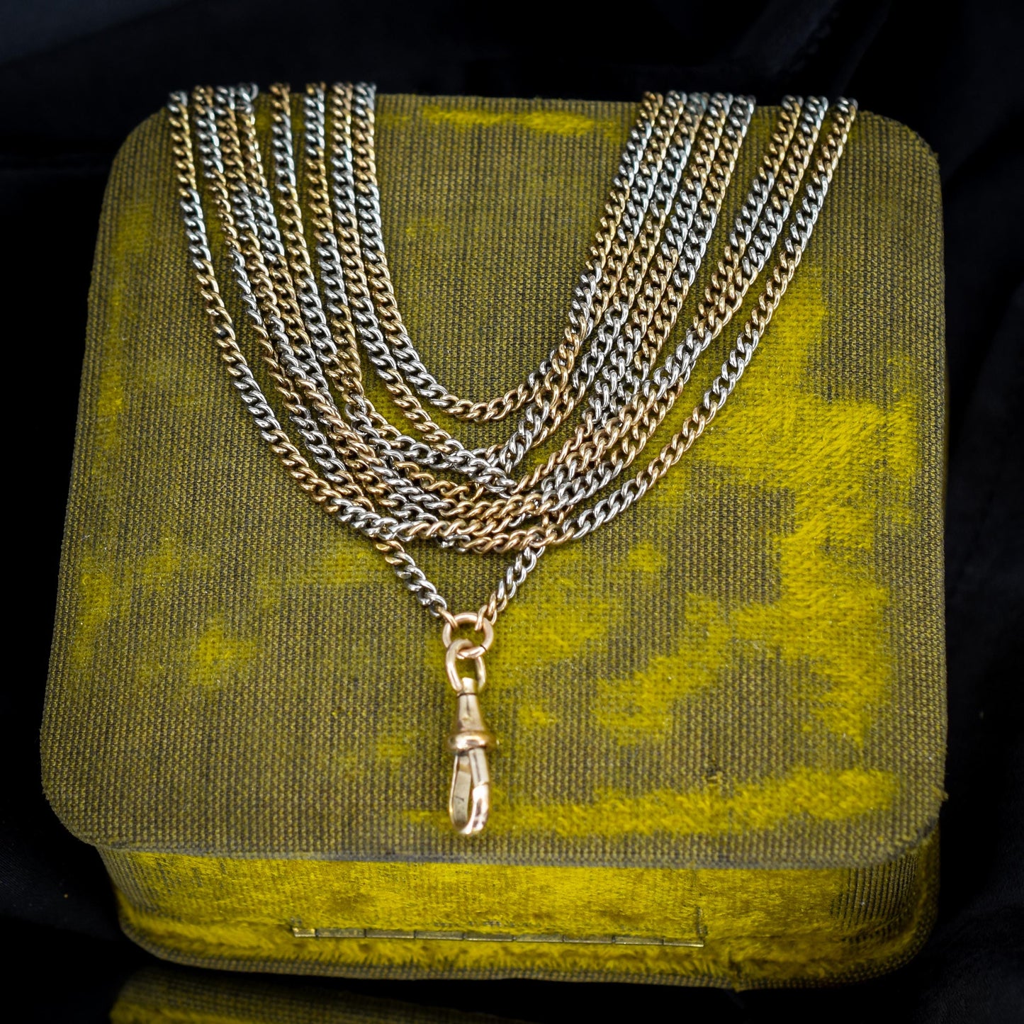 Antique Multi Tone Curb Long Guard Chain Necklace with Dog Clip | 62" length