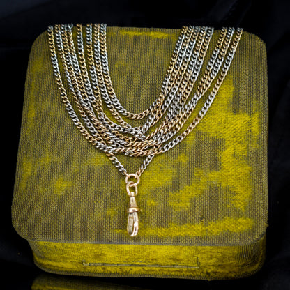 Antique Multi Tone Curb Long Guard Chain Necklace with Dog Clip | 62" length