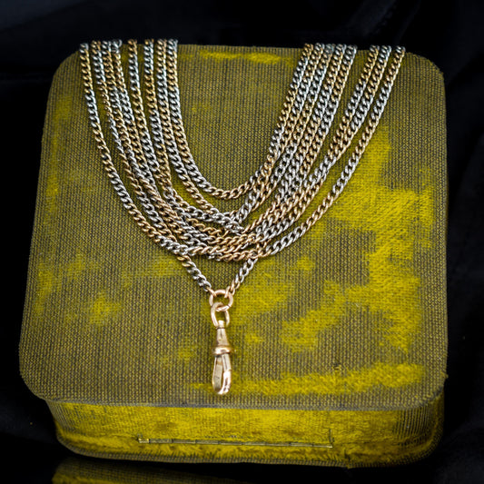 Antique Multi Tone Curb Long Guard Chain Necklace with Dog Clip | 62" length