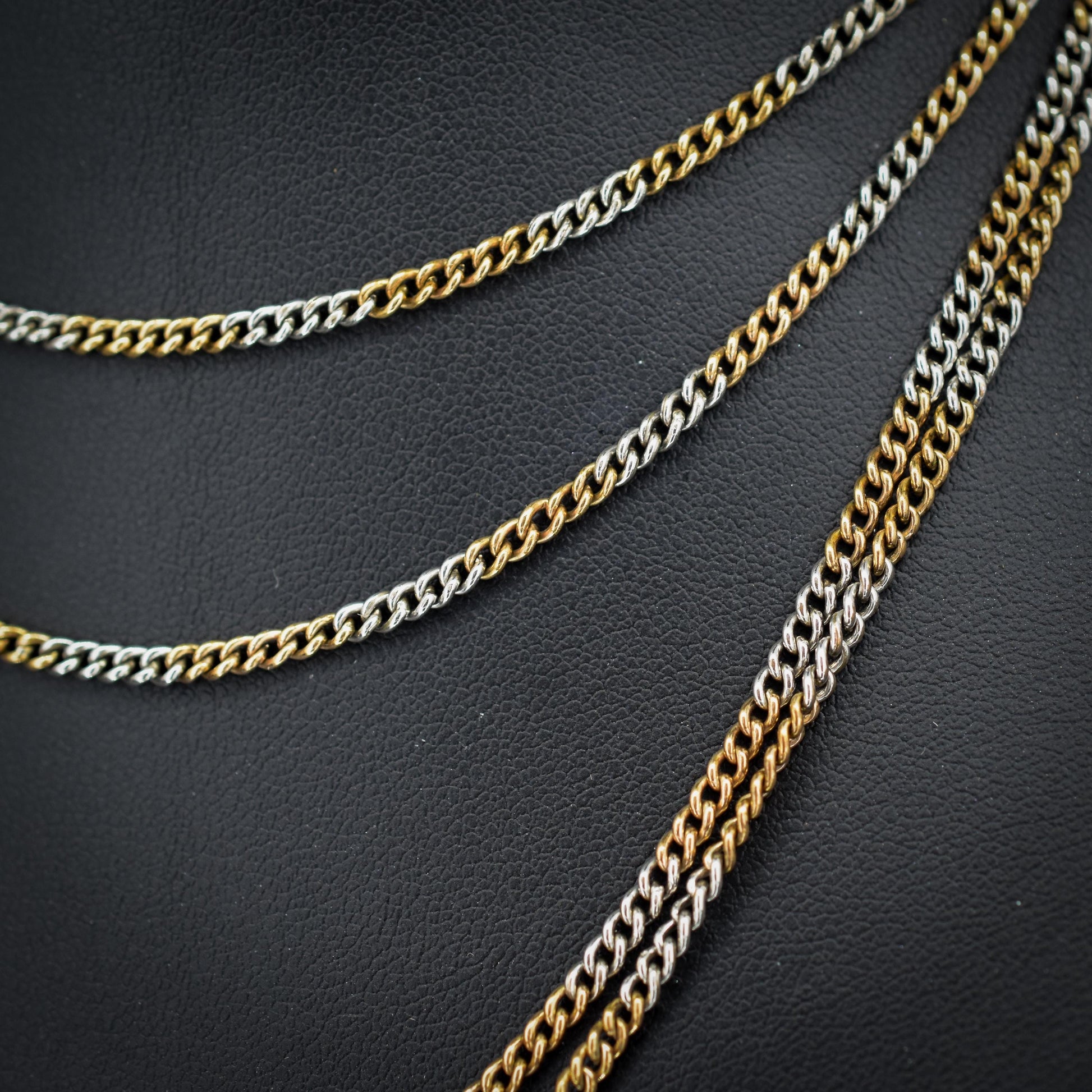Antique Multi Tone Curb Long Guard Chain Necklace with Dog Clip | 62" length
