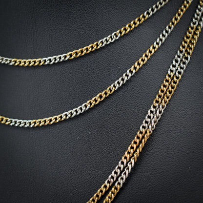 Antique Multi Tone Curb Long Guard Chain Necklace with Dog Clip | 62" length