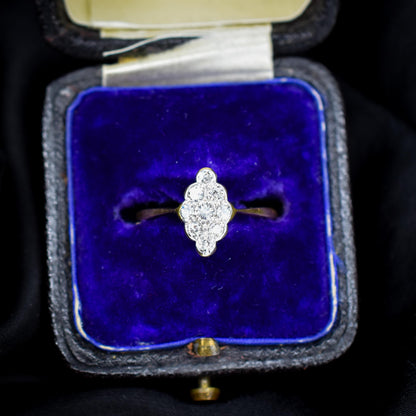 Antique Diamond Navette 18ct Gold and Platinum Ring