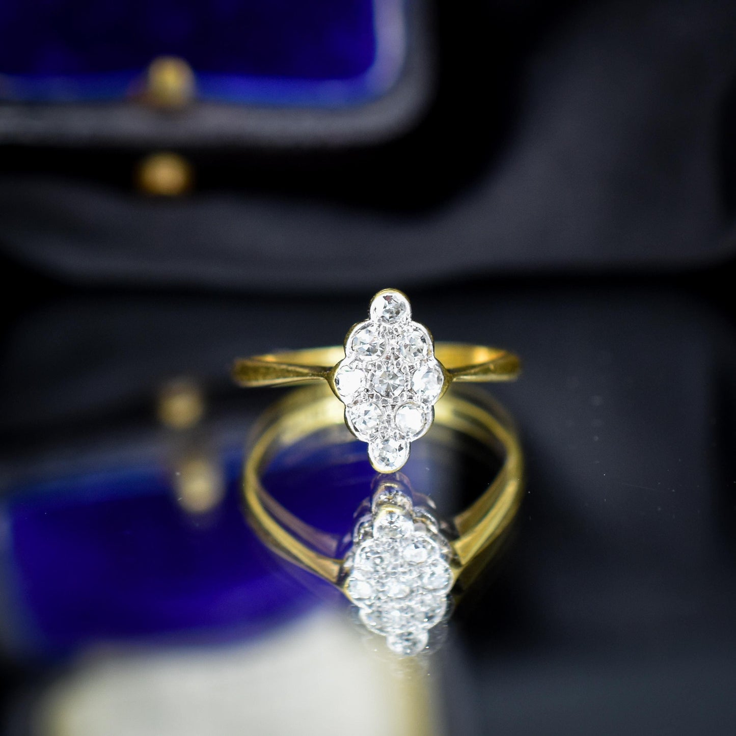 Antique Diamond Navette 18ct Gold and Platinum Ring