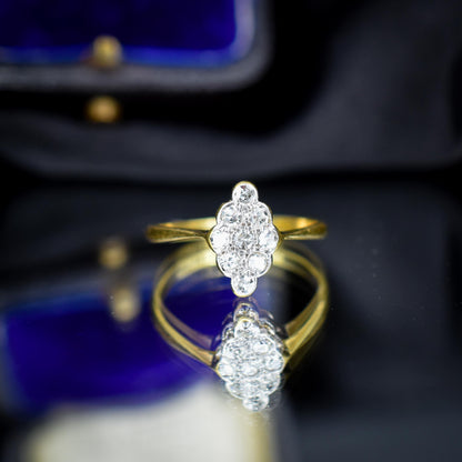 Antique Diamond Navette 18ct Gold and Platinum Ring