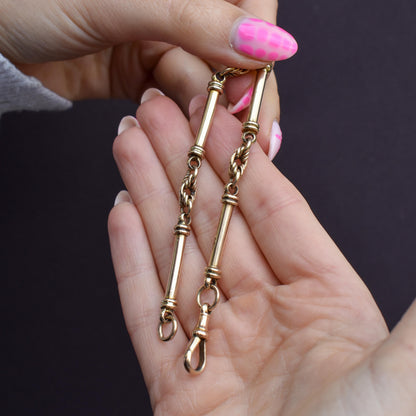 Antique 9ct Gold Tubular Bar and Love Knot Link Bracelet with Dog Clip 8"