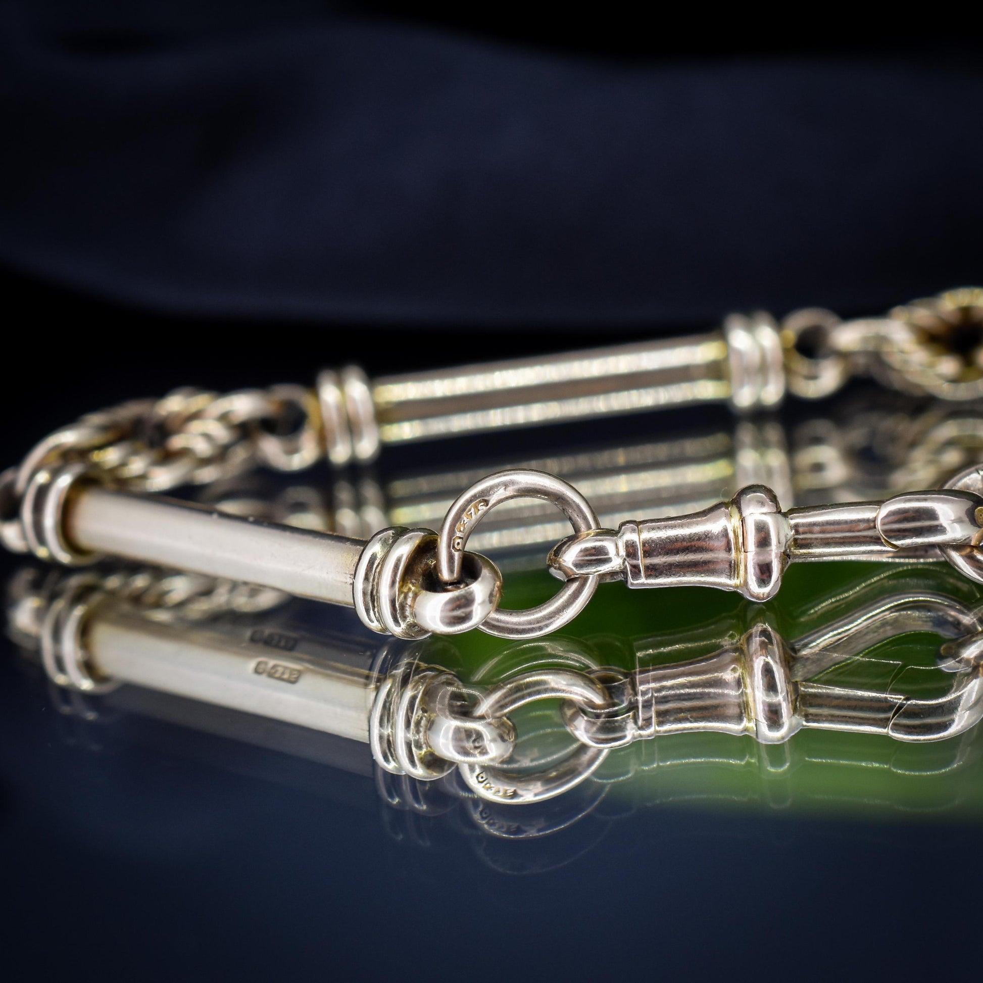 Antique 9ct Gold Tubular Bar and Love Knot Link Bracelet with Dog Clip 8"